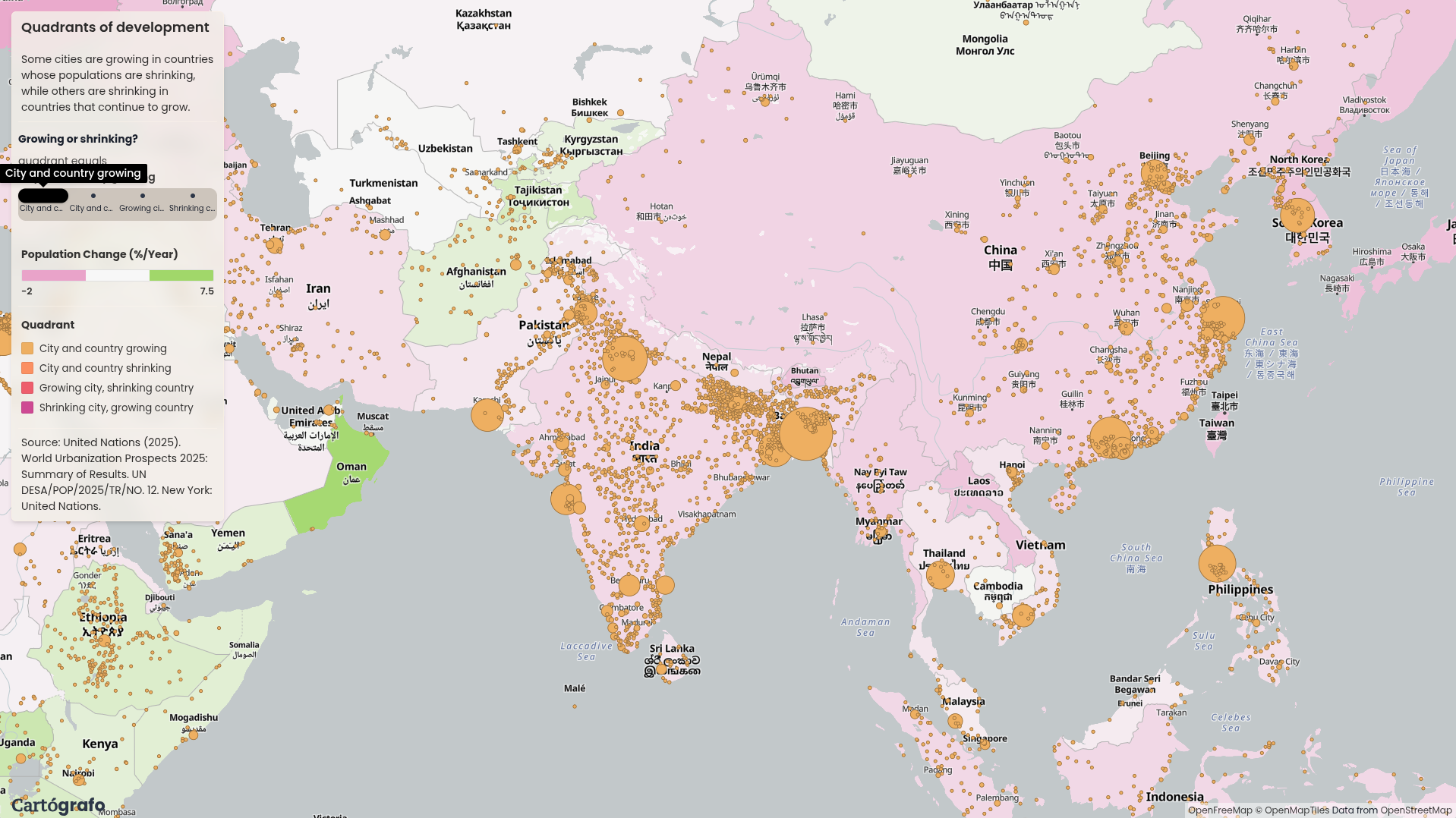 China and India after filtering city quadrants
