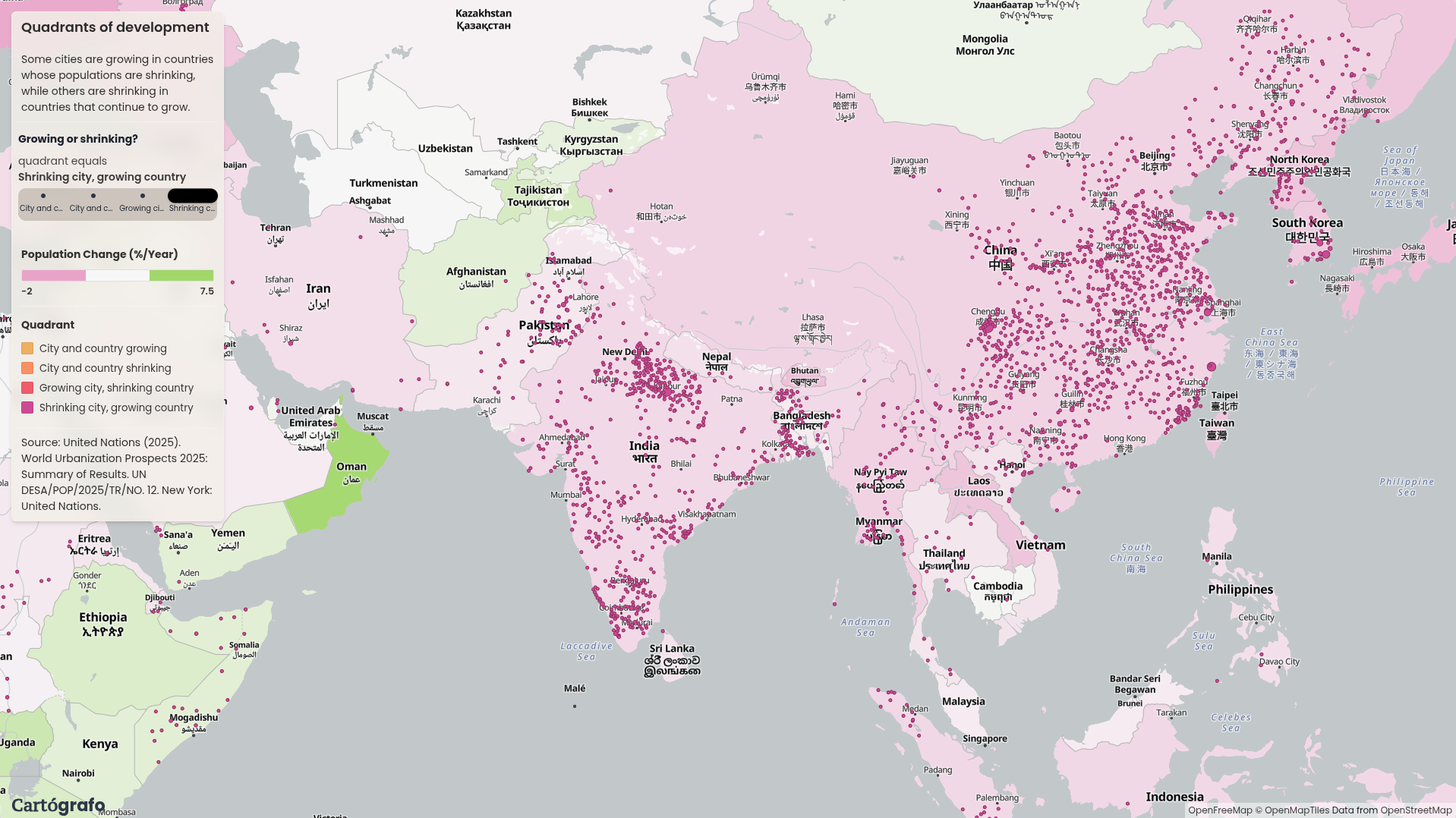 China and India before filtering city quadrants